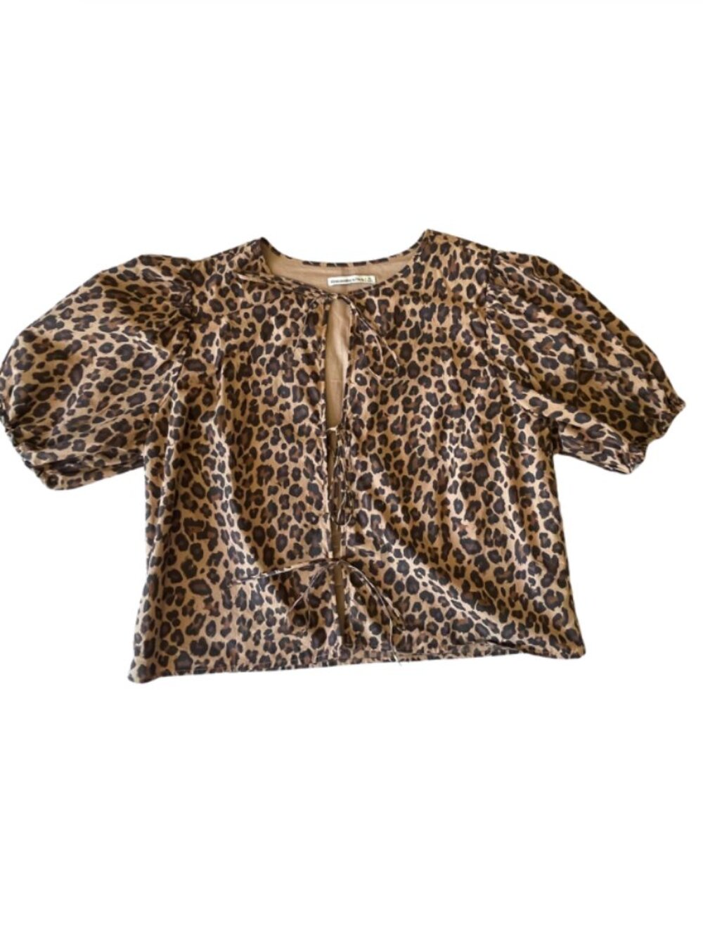 Abercrombie & Fitch Leopard Print Puff Sleeve Tie-Front Blouse